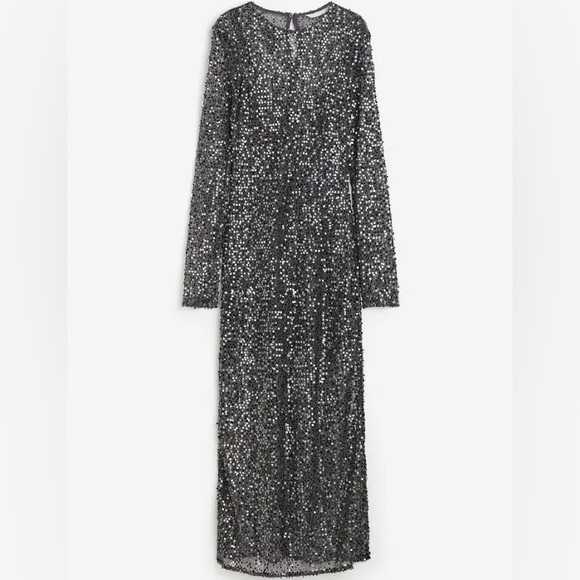 H&M sequin net dress dark gray midi size Small - Picture 1 of 6